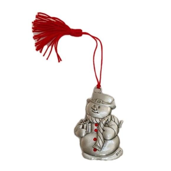 Avon Pewter Christmas Ornament 2011 Snowman Red Crystals no Box - Picture 1 of 11